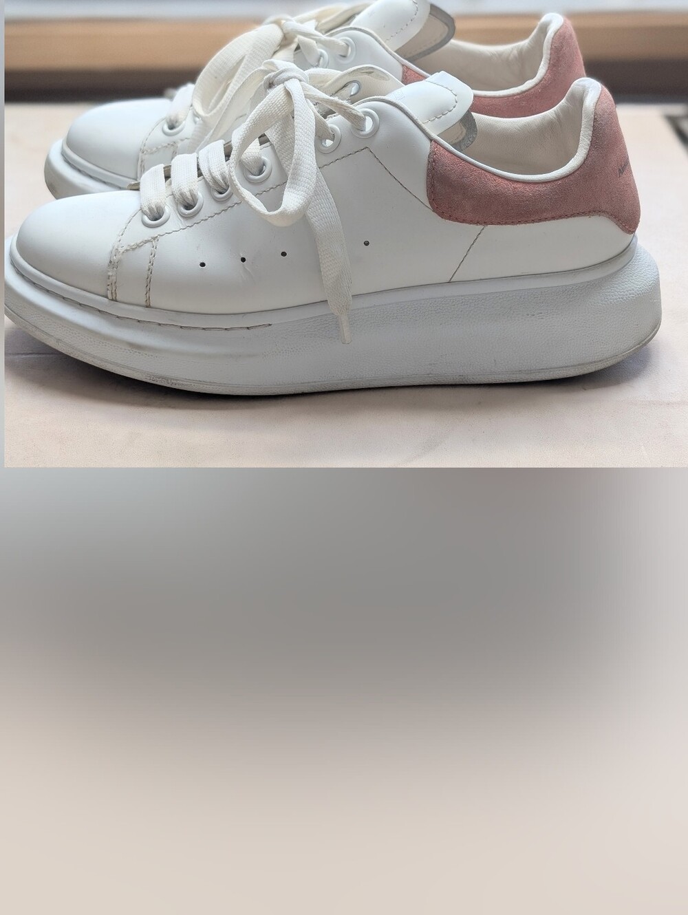 Alexander McQueen White Leather Platform Sneakers with Pink Suede Heel